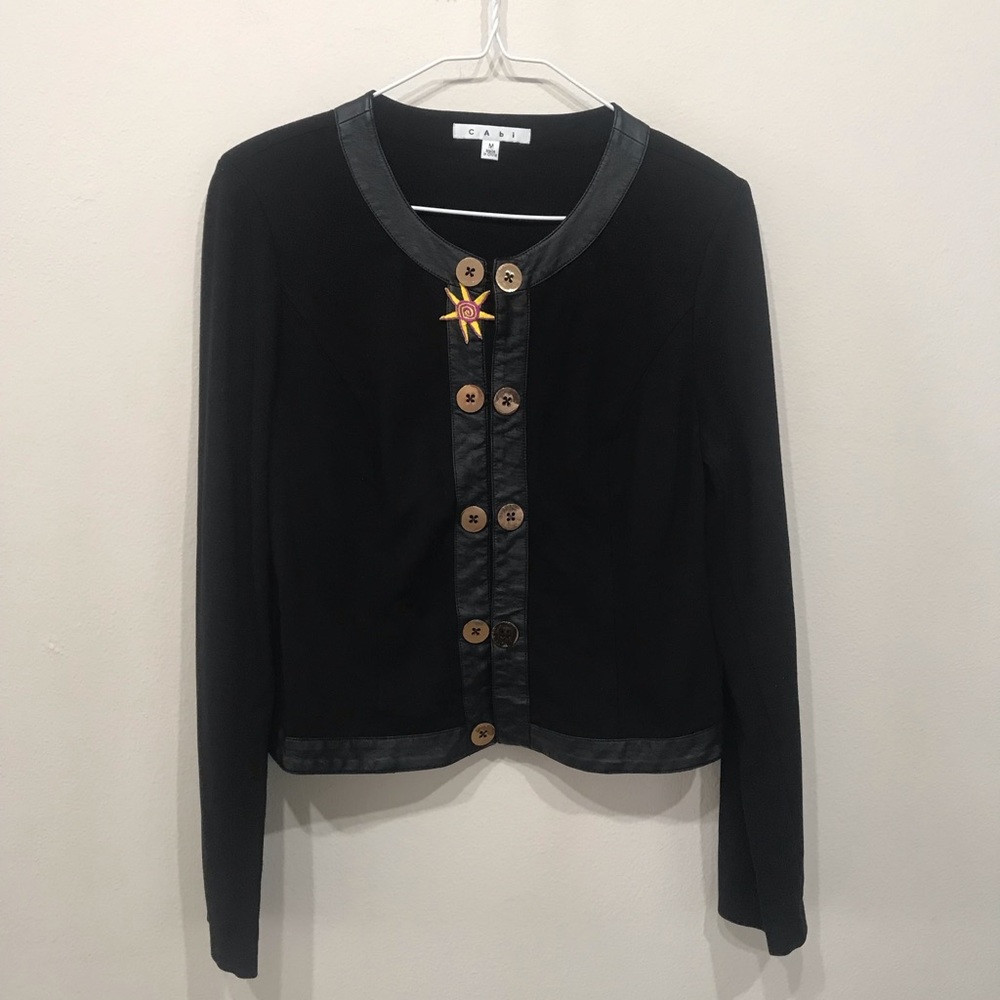 CAbi black ponte jacket Faux Leather trim blazer